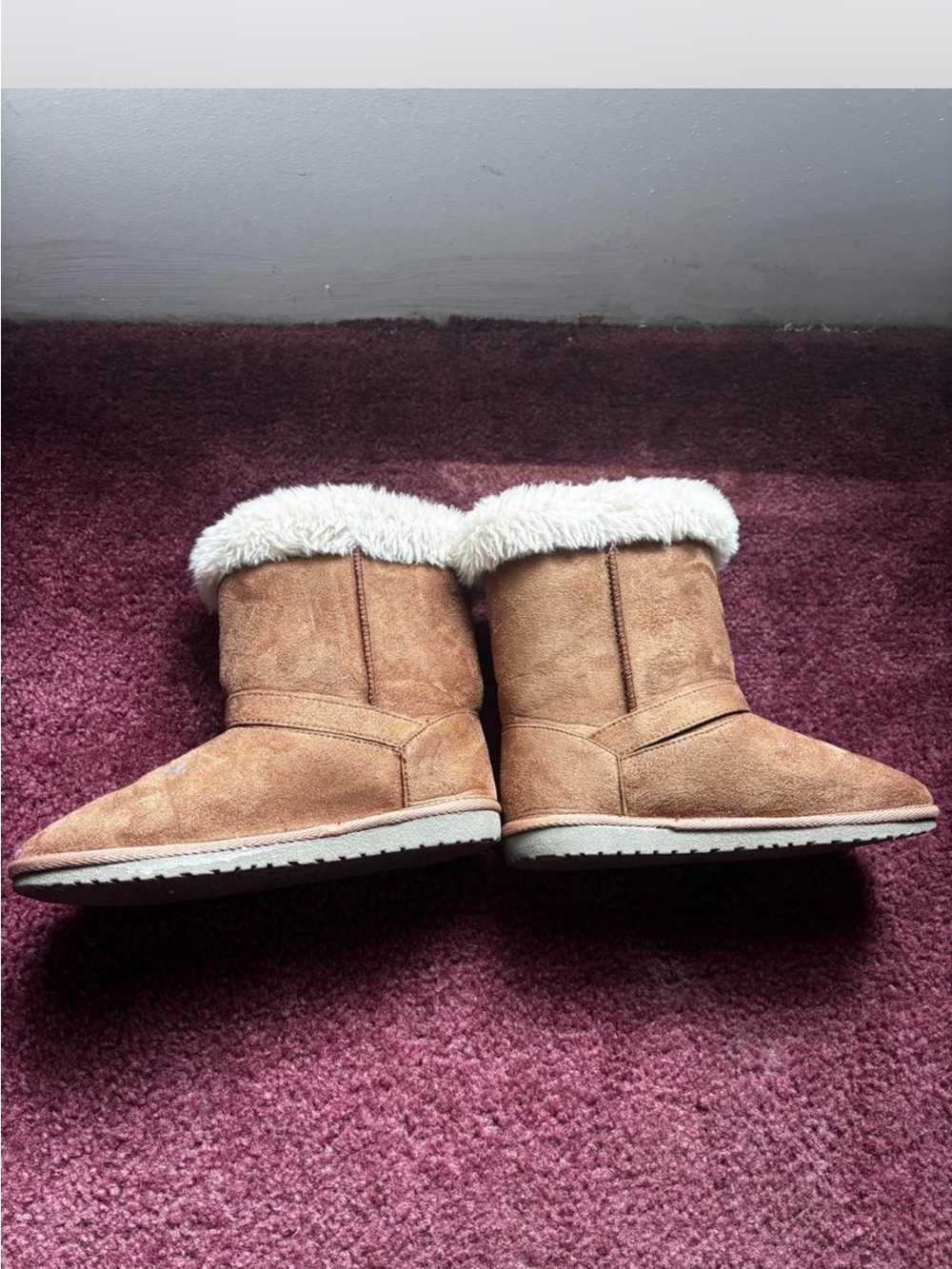 Kids Tan Faux-Suede Shearling-Lined Winter Boots